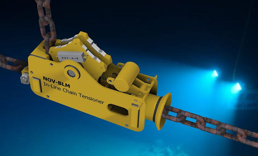 Render of a NOV-BLM In-Line Chain Tensioner underwater