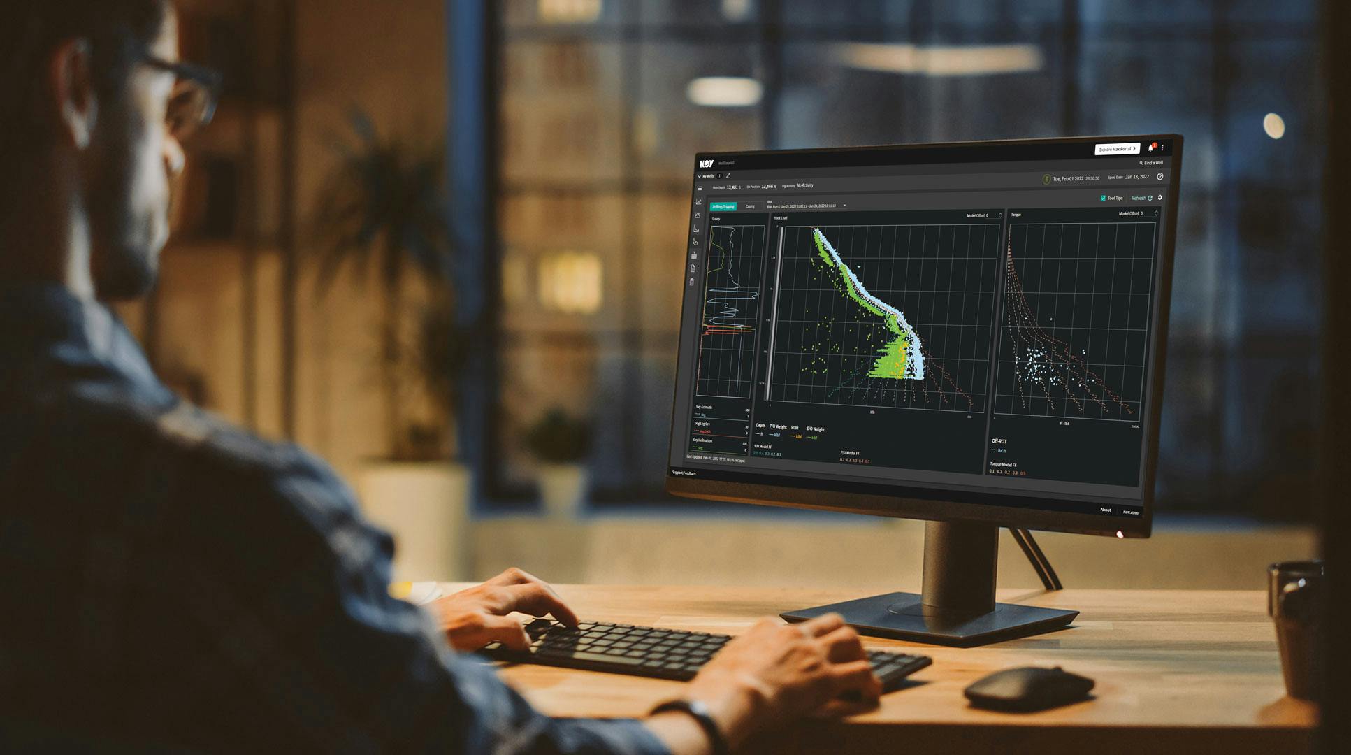 Man viewing real-time data on a desktop